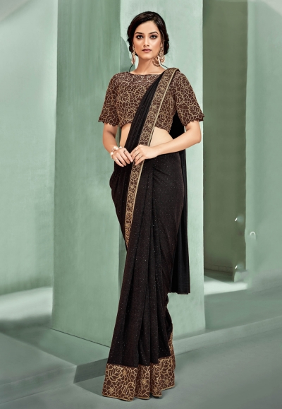 Brown lycra draped party wear saree  5312
